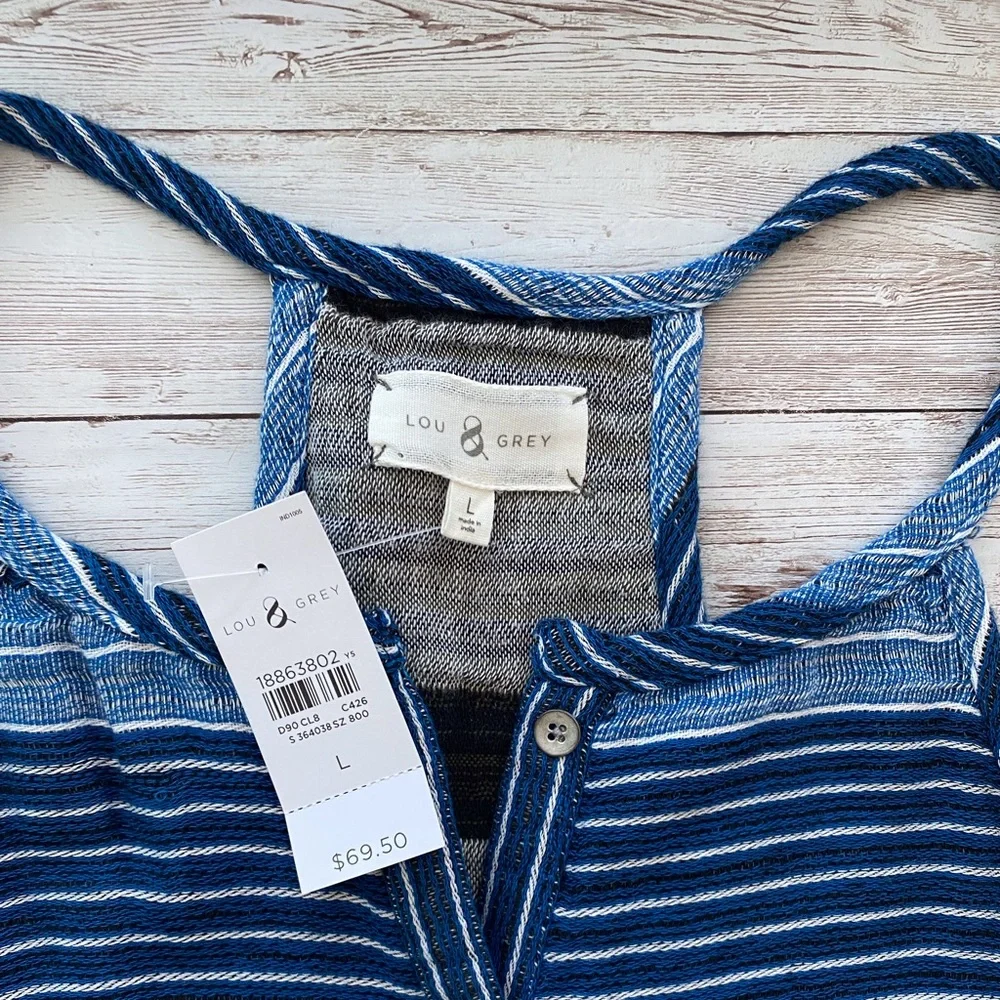 Lou & Grey Baja Romper Large blue white stripe terry lounge comfy shorts jumper - Picture 14 of 15